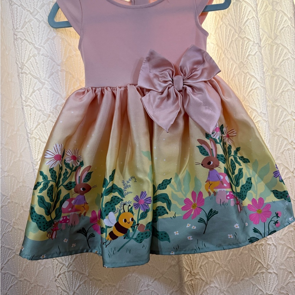 H&M easter spring Pink,Yellow, blue  Sundress w/Cap Sleeves and bunnies floral